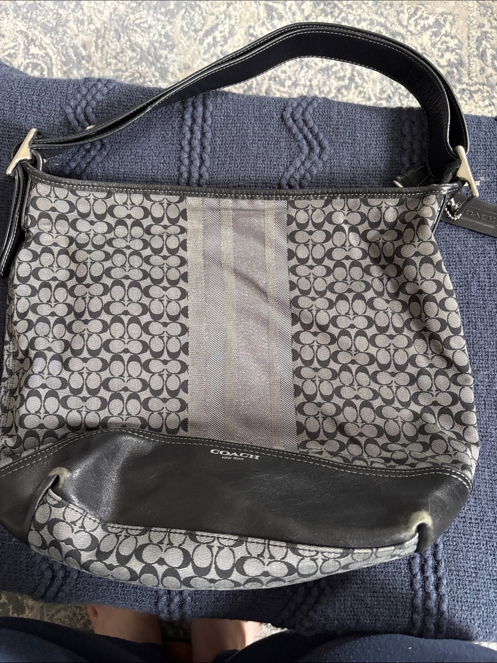 Coach Black and Charcoal Signature Canvas Hobo